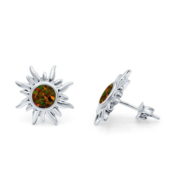 Sun Stud Earrings Lab Created Black Opal 925 Sterling Silver (6.26mm)